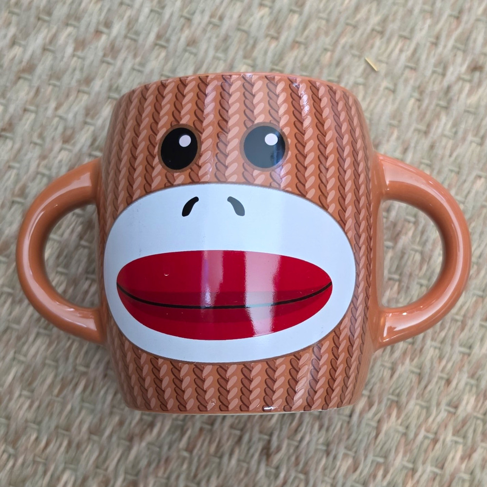 Galerie Sock Monkey Monkey Face Ceramic Coffee Mug 12 fl oz Dishwasher Safe M/W